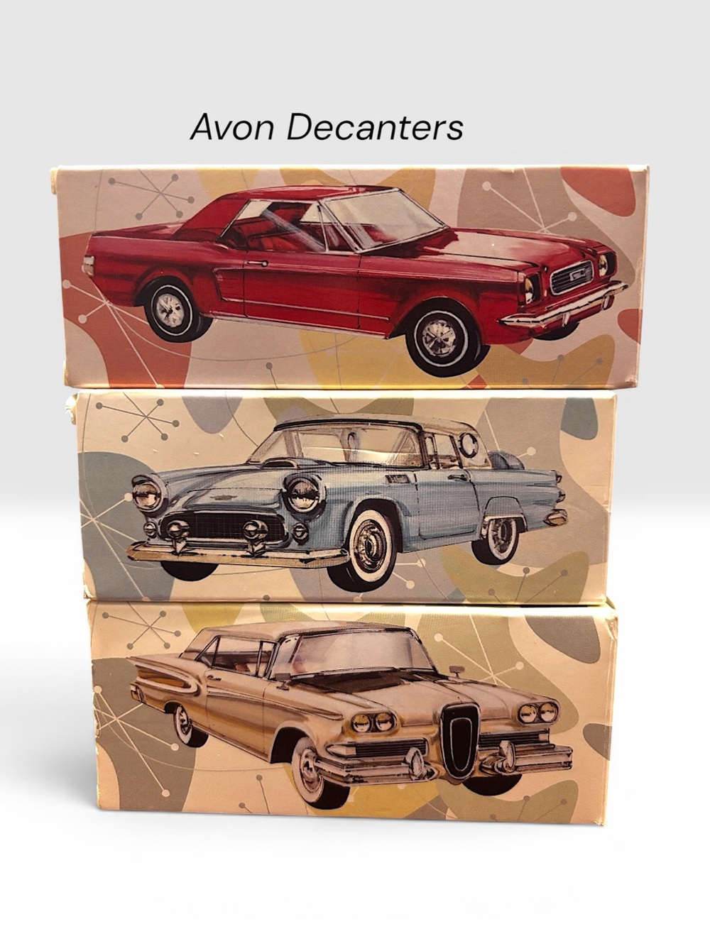 Avon Vintage Clear Glass Car Decanters Trio